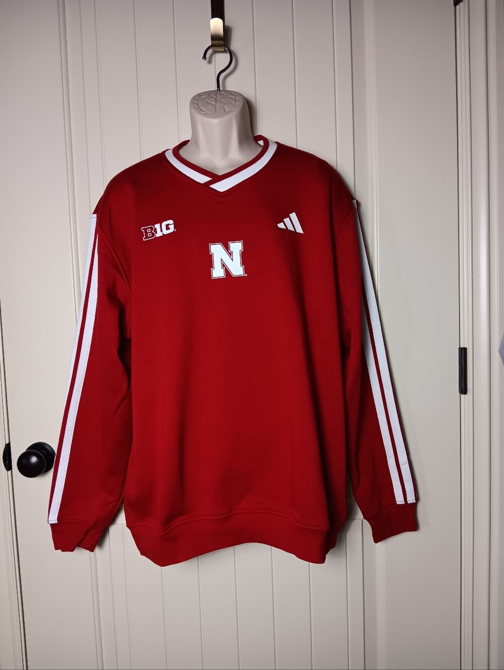 Adidas Men's Nebraska Cornhuskers Crewneck Sweatshirt Big Red White JM9091 Sz L